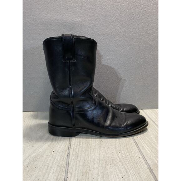 Justin Black Leather Roper Boots Mens 10.5 D Round Toe Cowboy Western Ranch 3133 main image 6